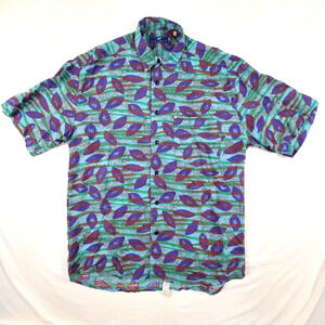 Newman Brand Rayon Geometric Leaf Hawaiian Shirt Short Sleeve 4 L Made in France